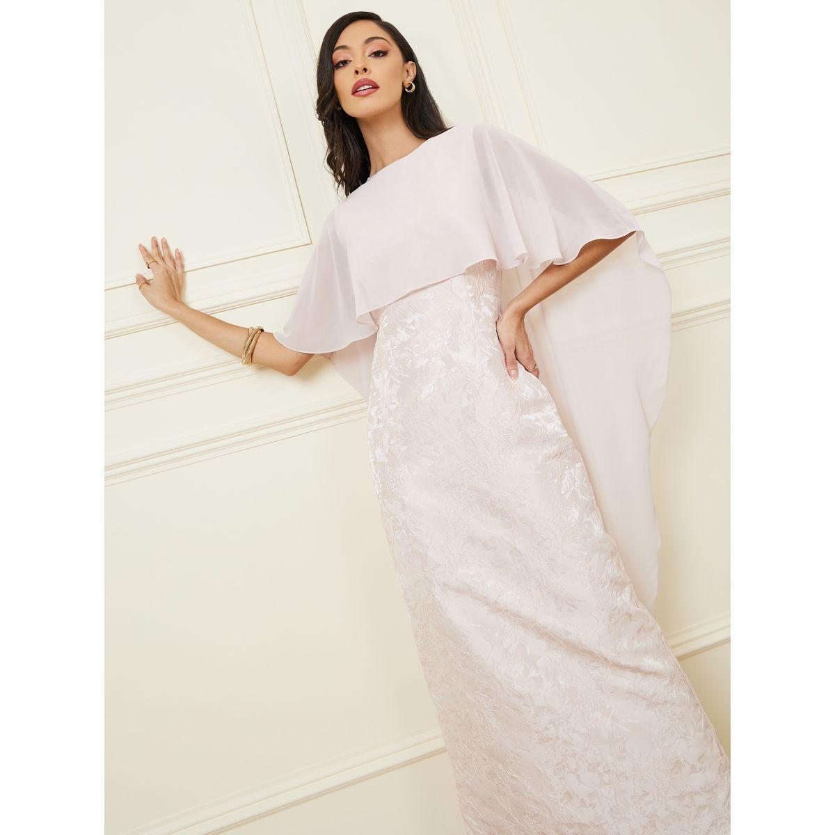 فستان طويل بتفاصيل جاكار واكمام رداء-women-clothing-dresses-image-2