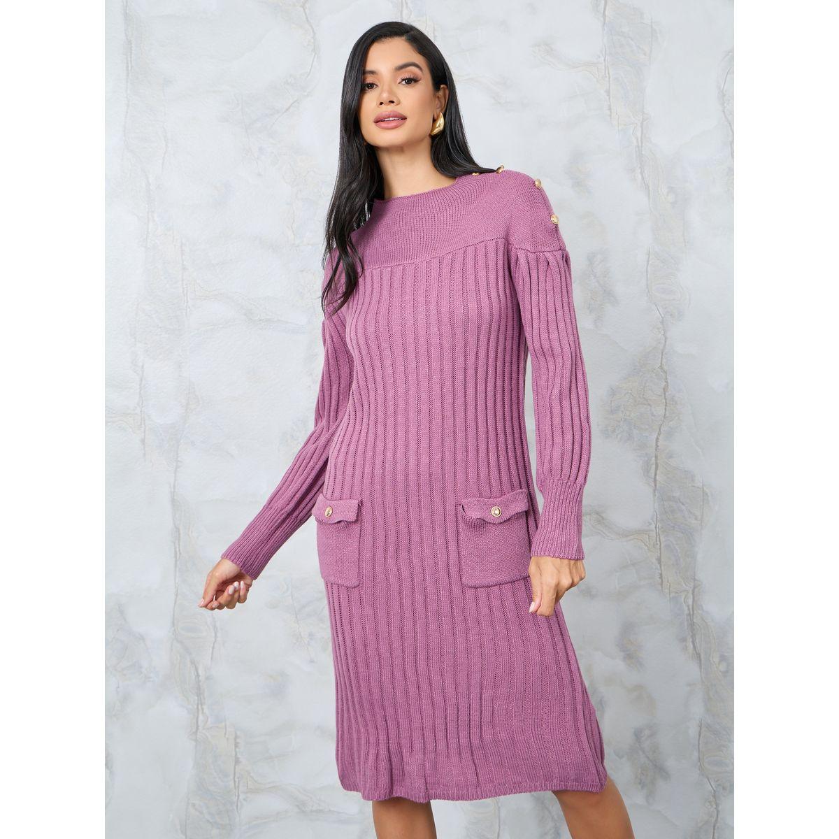 Styli Textured Knit Sweater Dress with Front Pocket Detail-women-clothing-dresses-image-1