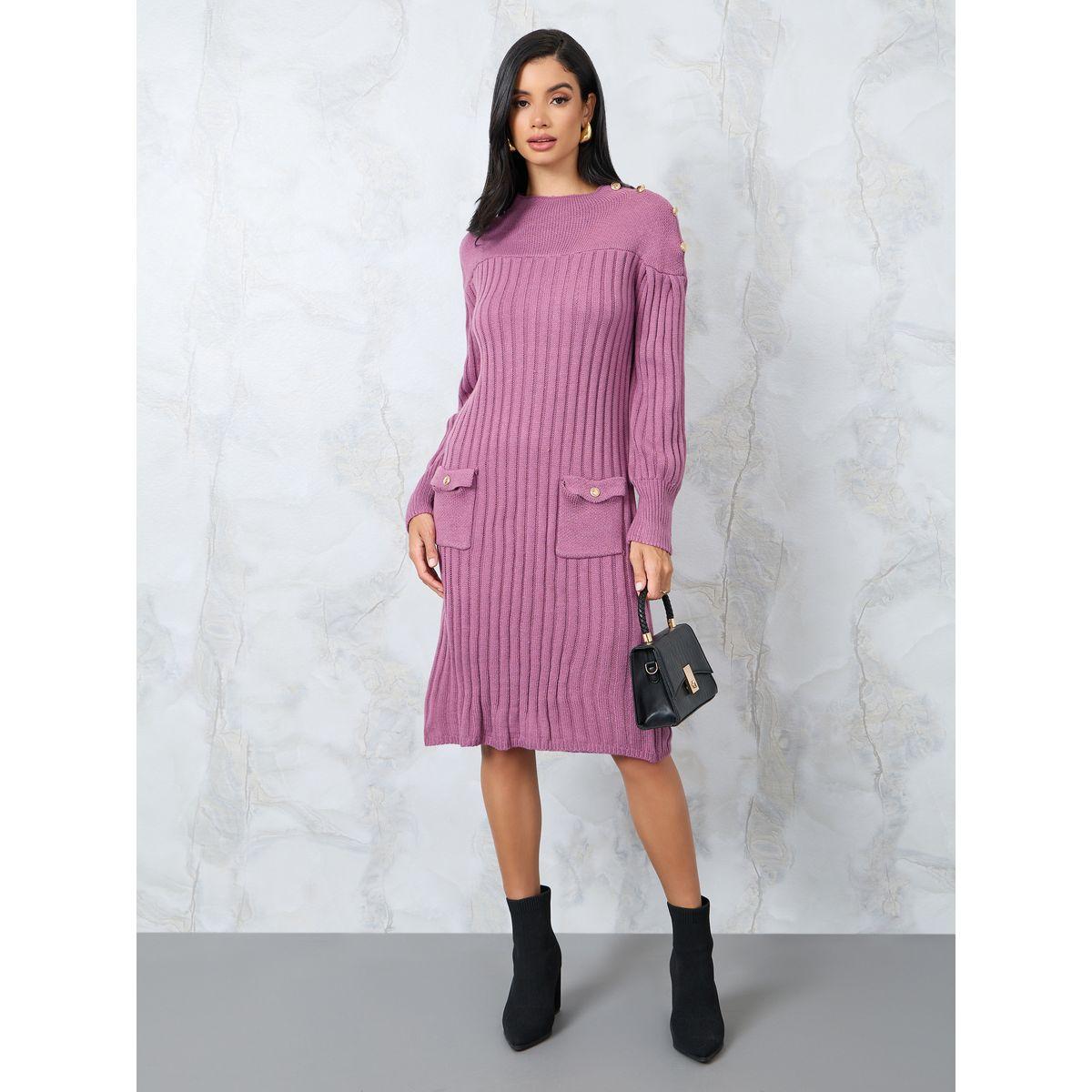 فستان محبوك مزين بجيوب امامية-women-clothing-dresses-image-2