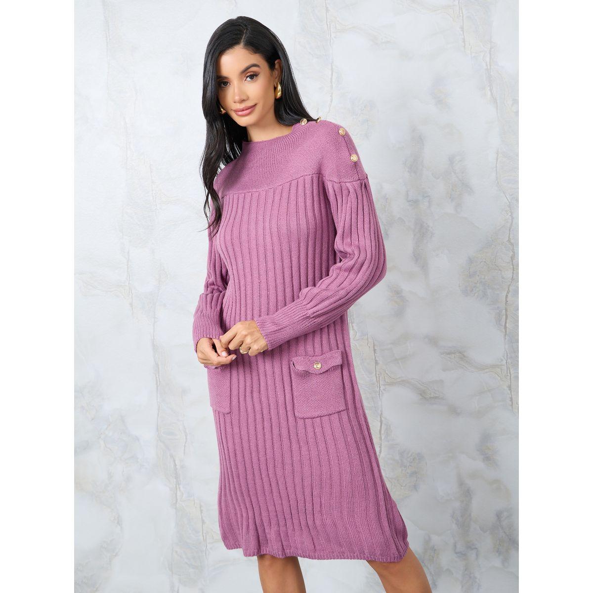 فستان محبوك مزين بجيوب امامية-women-clothing-dresses-image-3