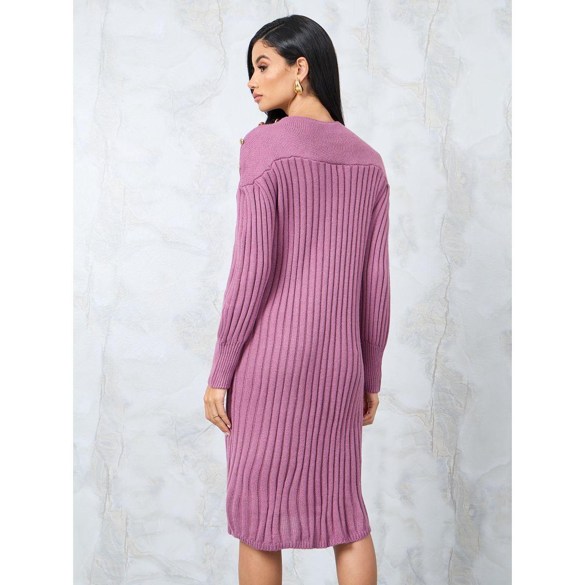 Styli Textured Knit Sweater Dress with Front Pocket Detail-women-clothing-dresses-image-5