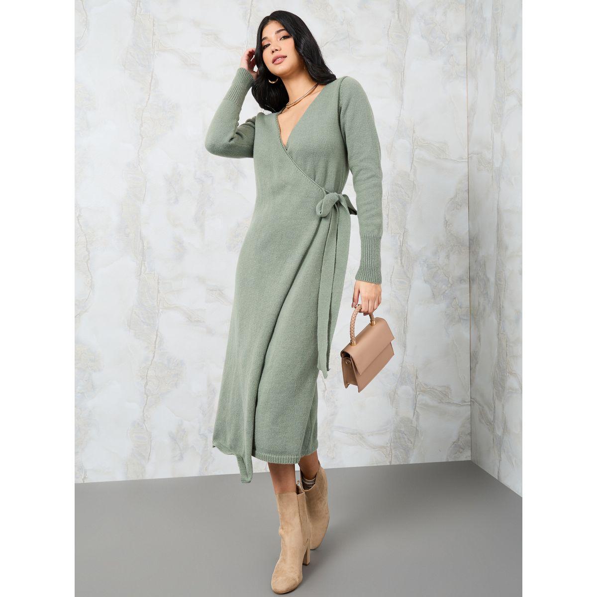 Styli Wrap Front Tie Up Detail Sweater Midi Dress-women-clothing-dresses-image-2