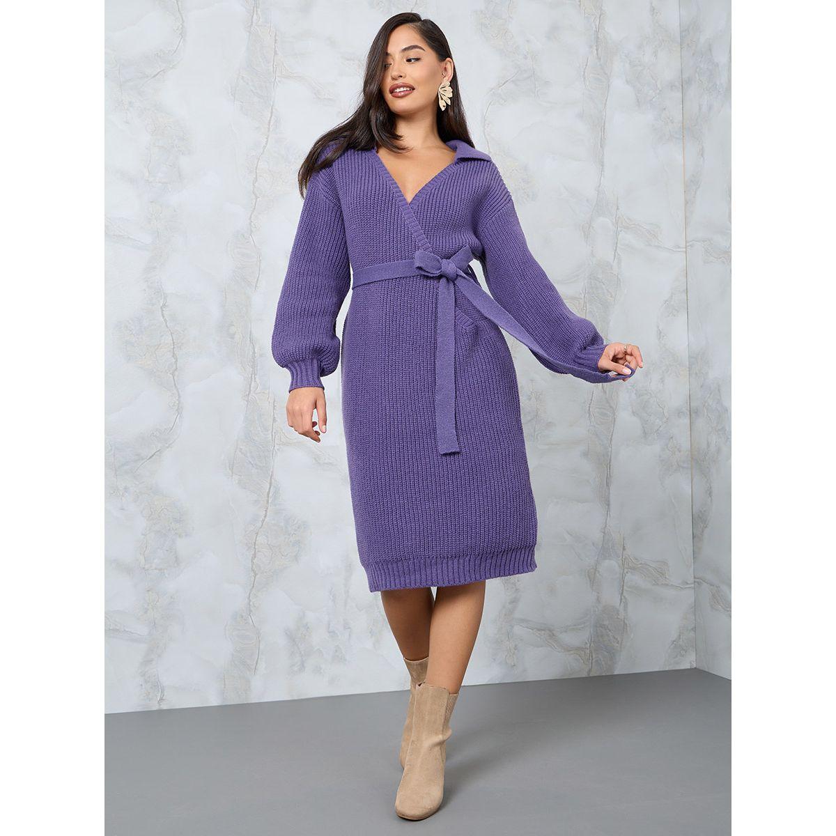 Styli Fuzzy Sweater Midi Dress with Tie Belt-women-clothing-dresses-image-1