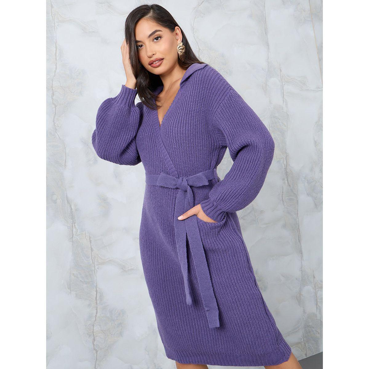 Styli Fuzzy Sweater Midi Dress with Tie Belt-women-clothing-dresses-image-2