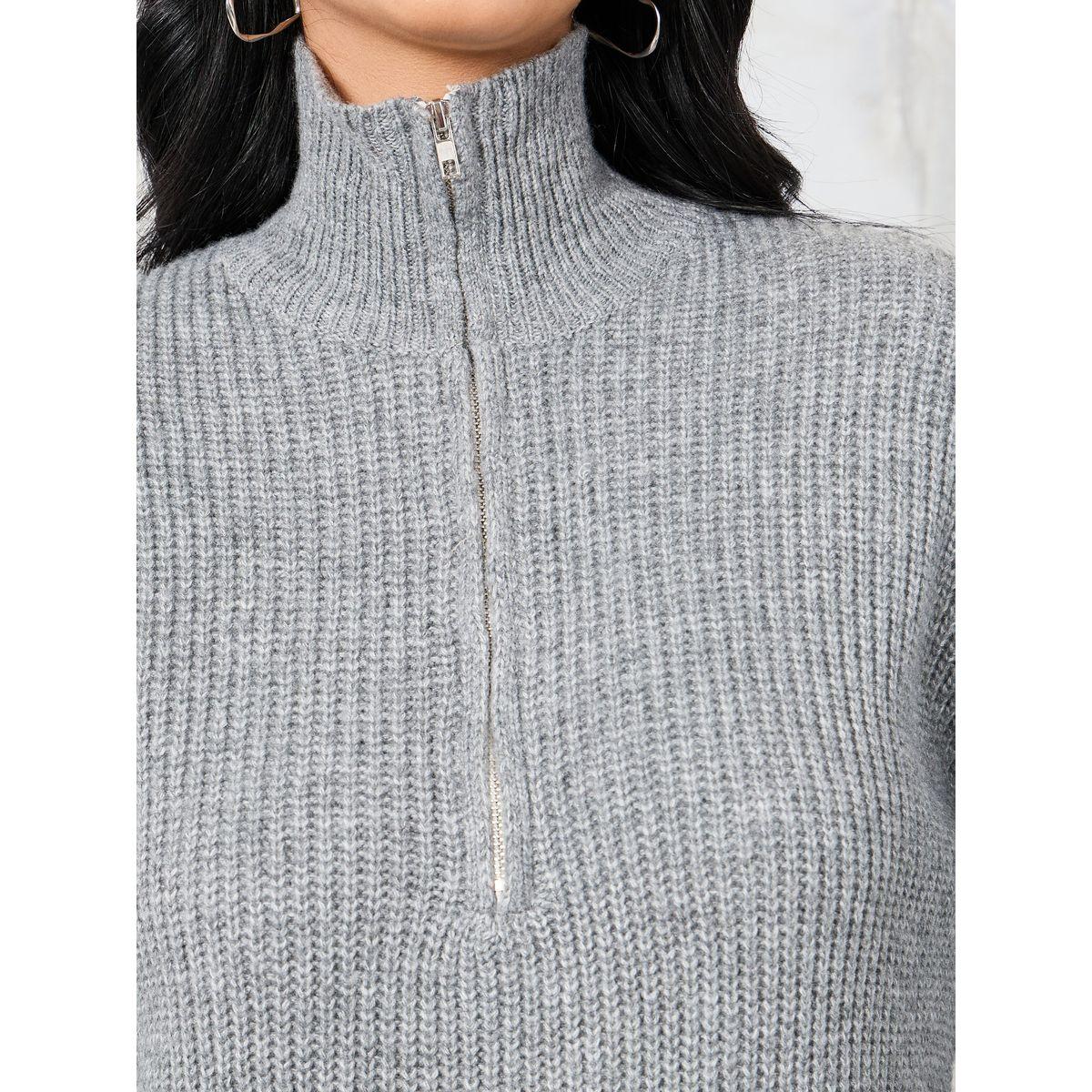 Styli Solid Half Zip Knit Sweater Midi Dress-women-clothing-dresses-image-3