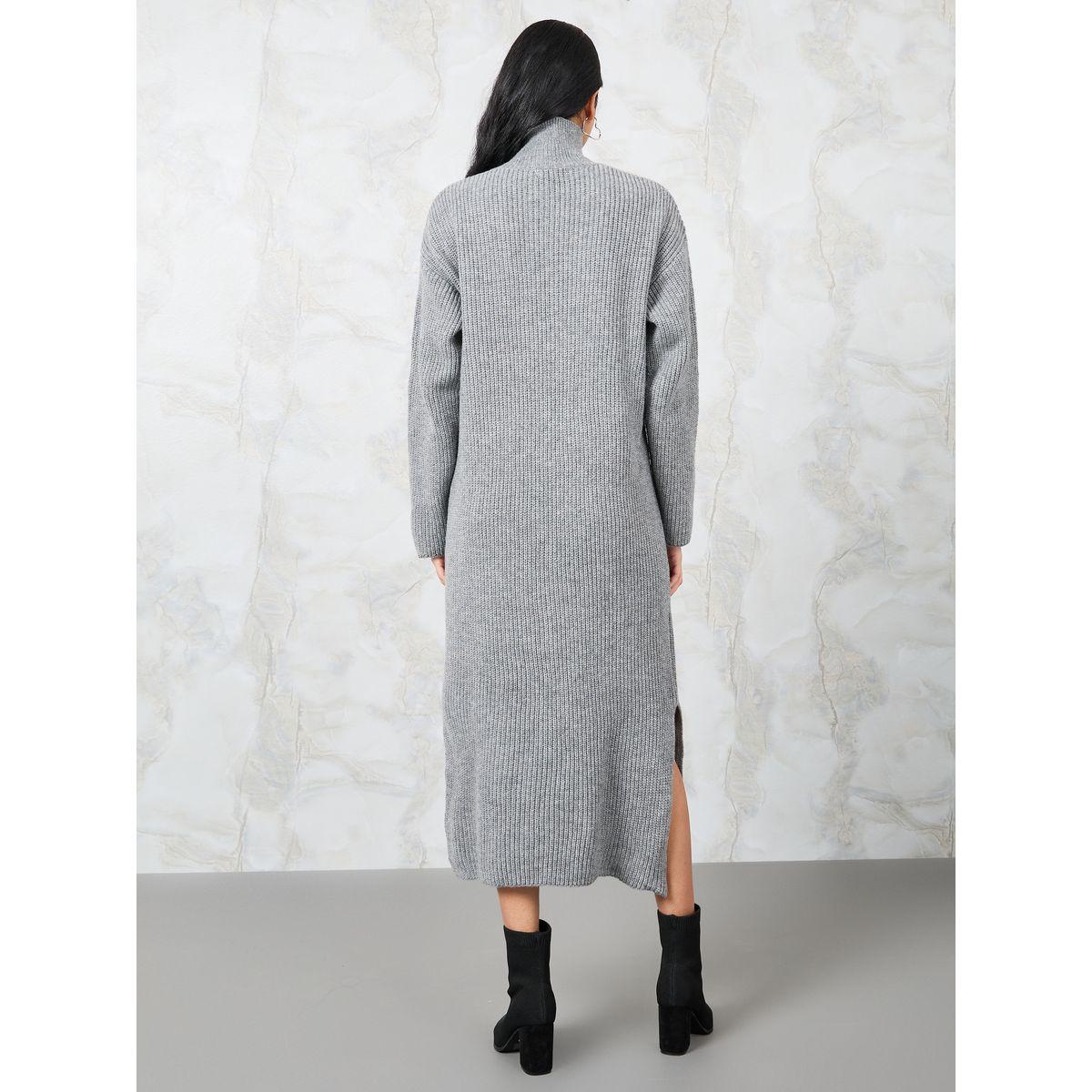 Styli Solid Half Zip Knit Sweater Midi Dress-women-clothing-dresses-image-4