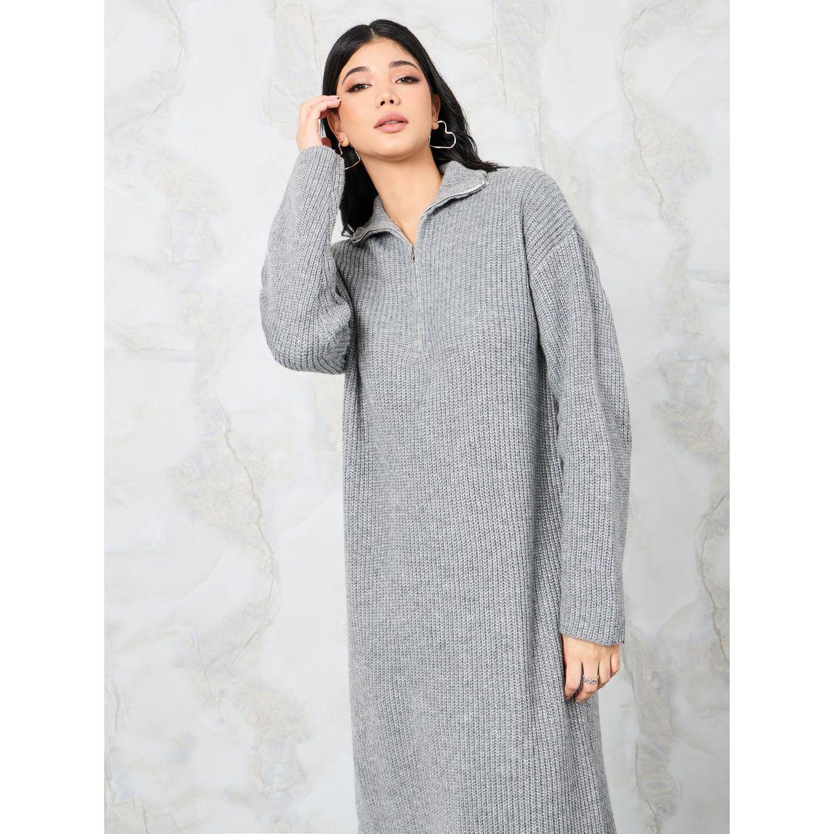 Styli Solid Half Zip Knit Sweater Midi Dress-women-clothing-dresses-image-5