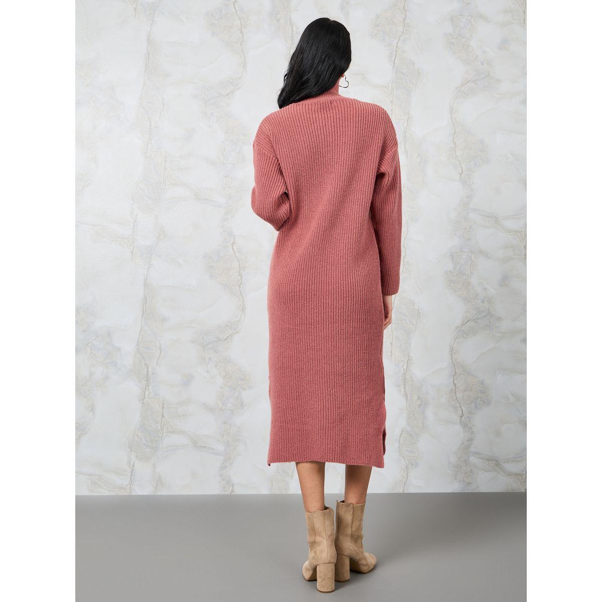 Styli Solid Half Zip Knit Sweater Midi Dress-women-clothing-dresses-image-4
