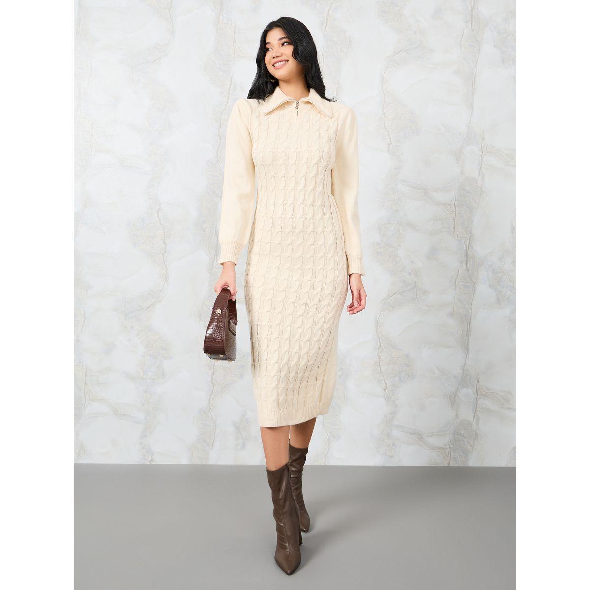 فستان ميدي بتفاصيل محبوكة-women-clothing-dresses-image-1