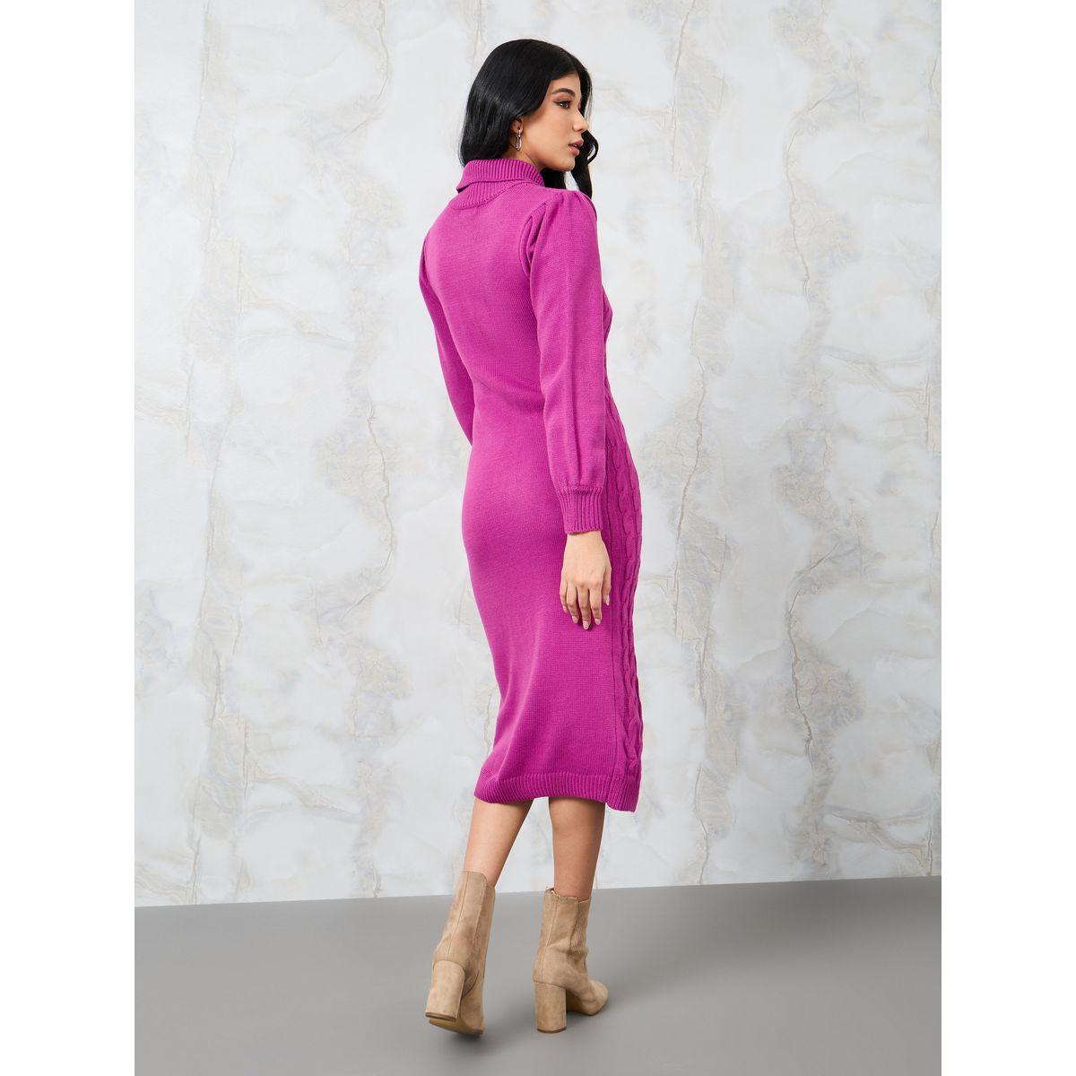 Styli Chunky Knit Zipped Collar Midi Sweater Dress-women-clothing-dresses-image-4