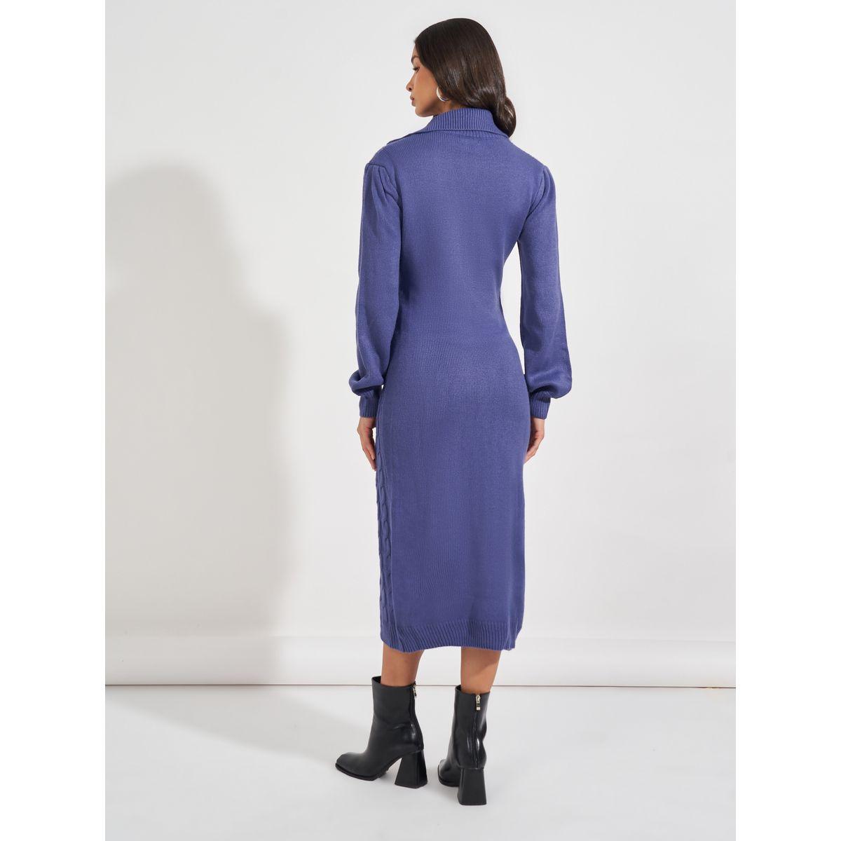 Styli Chunky Knit Zipped Collar Sweater Midi Dress-women-clothing-dresses-image-6