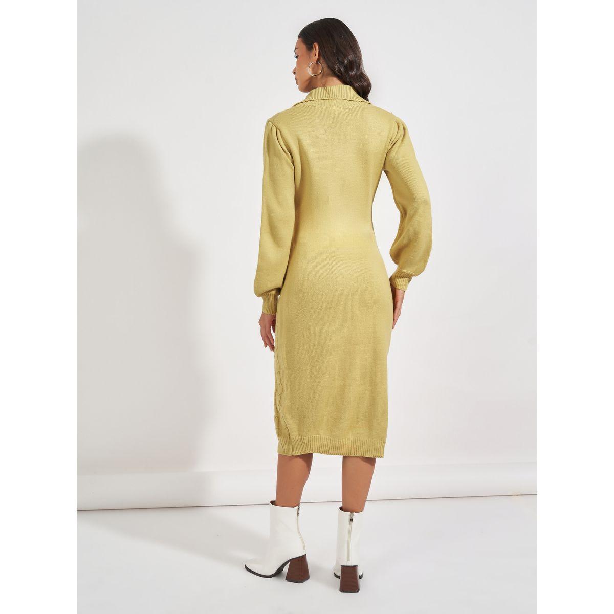 Styli Chunky Knit Zipped Collar Sweater Midi Dress-women-clothing-dresses-image-6