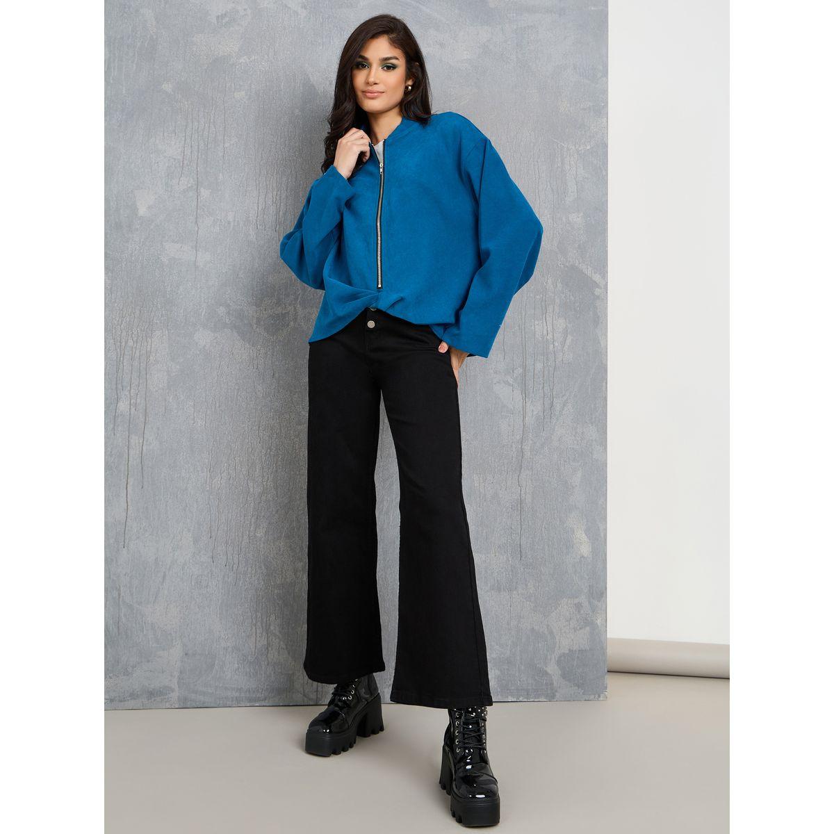 Styli Solid Oversized Suede Zip Up Jacket-women-clothing-coatsandjackets-coats-image-1