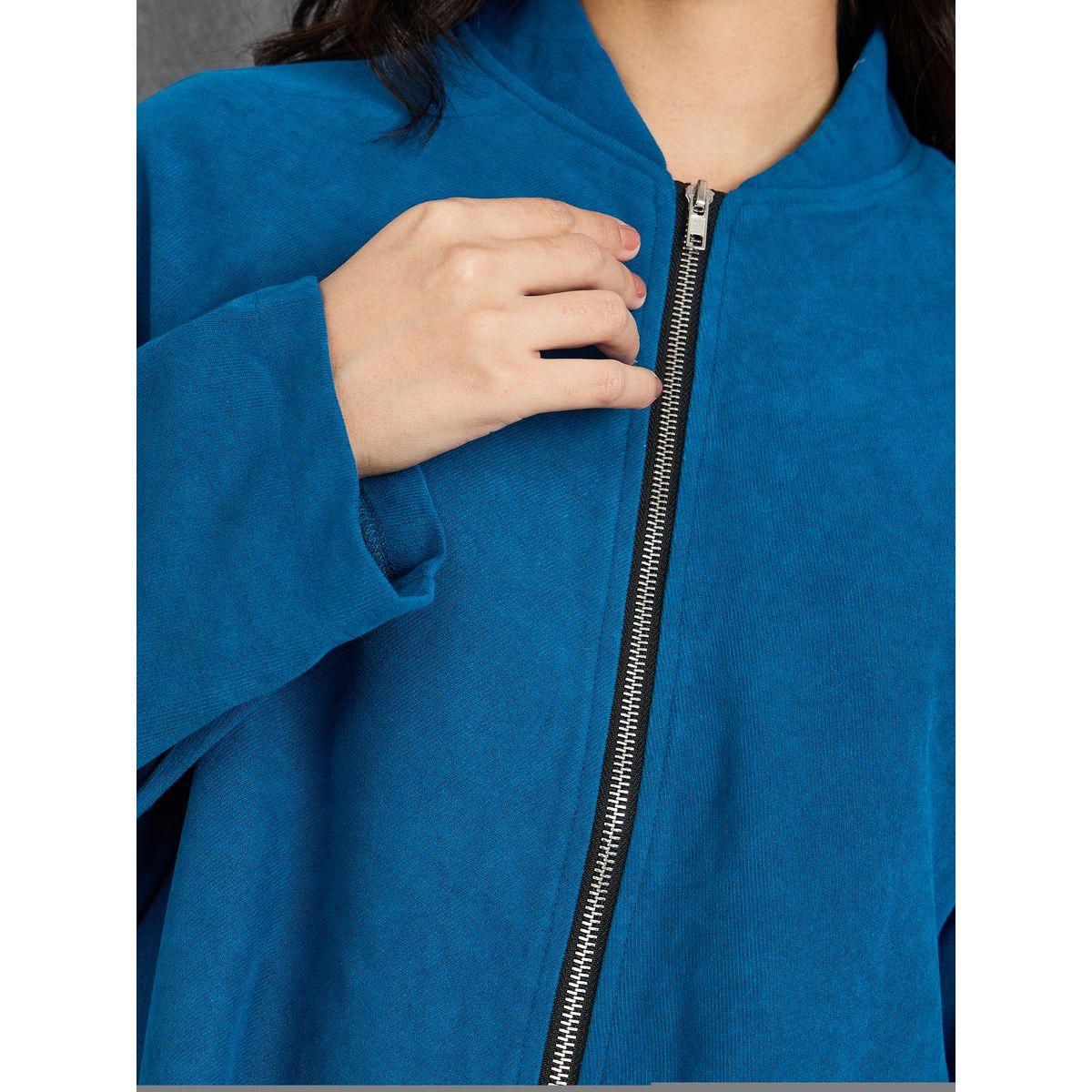 Styli Solid Oversized Suede Zip Up Jacket-women-clothing-coatsandjackets-coats-image-3
