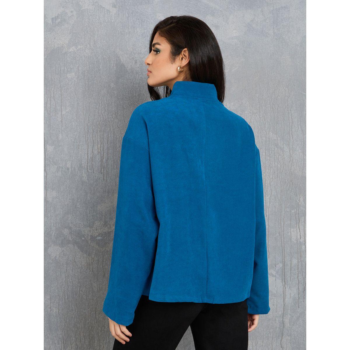 Styli Solid Oversized Suede Zip Up Jacket-women-clothing-coatsandjackets-coats-image-4