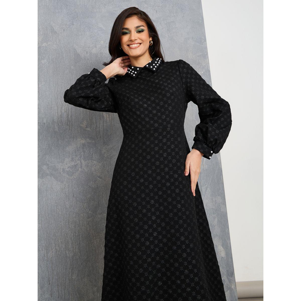 فستان ميدي مزين بلؤلؤ صناعي-women-clothing-dresses-image-2