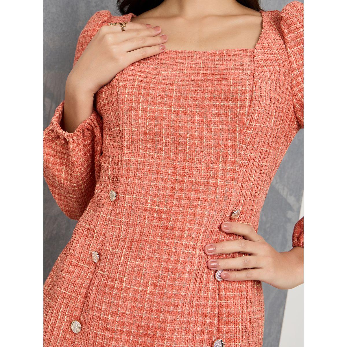 Styli Tweed Mermaid Hem Midi Dress with Buttons-women-clothing-dresses-image-3
