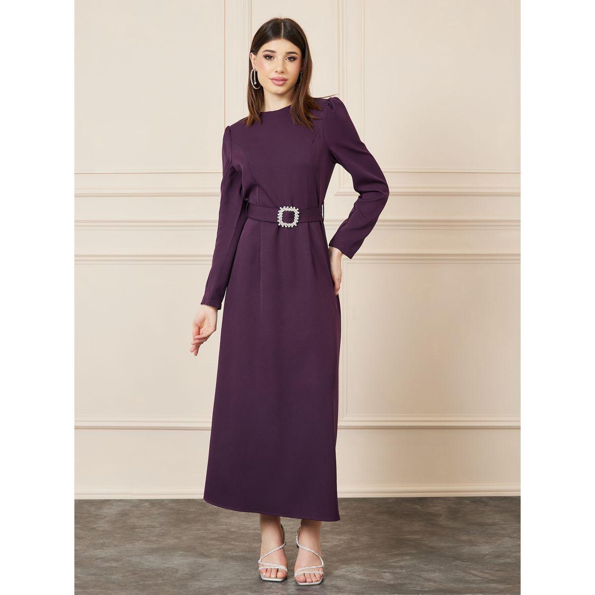 Styli Embellished Belted A-Line Maxi Dress-women-clothing-dresses-image-1