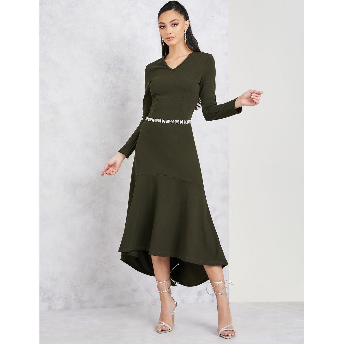 فستان طويل بحافة غير متماثلة الطول-women-clothing-dresses-image-1