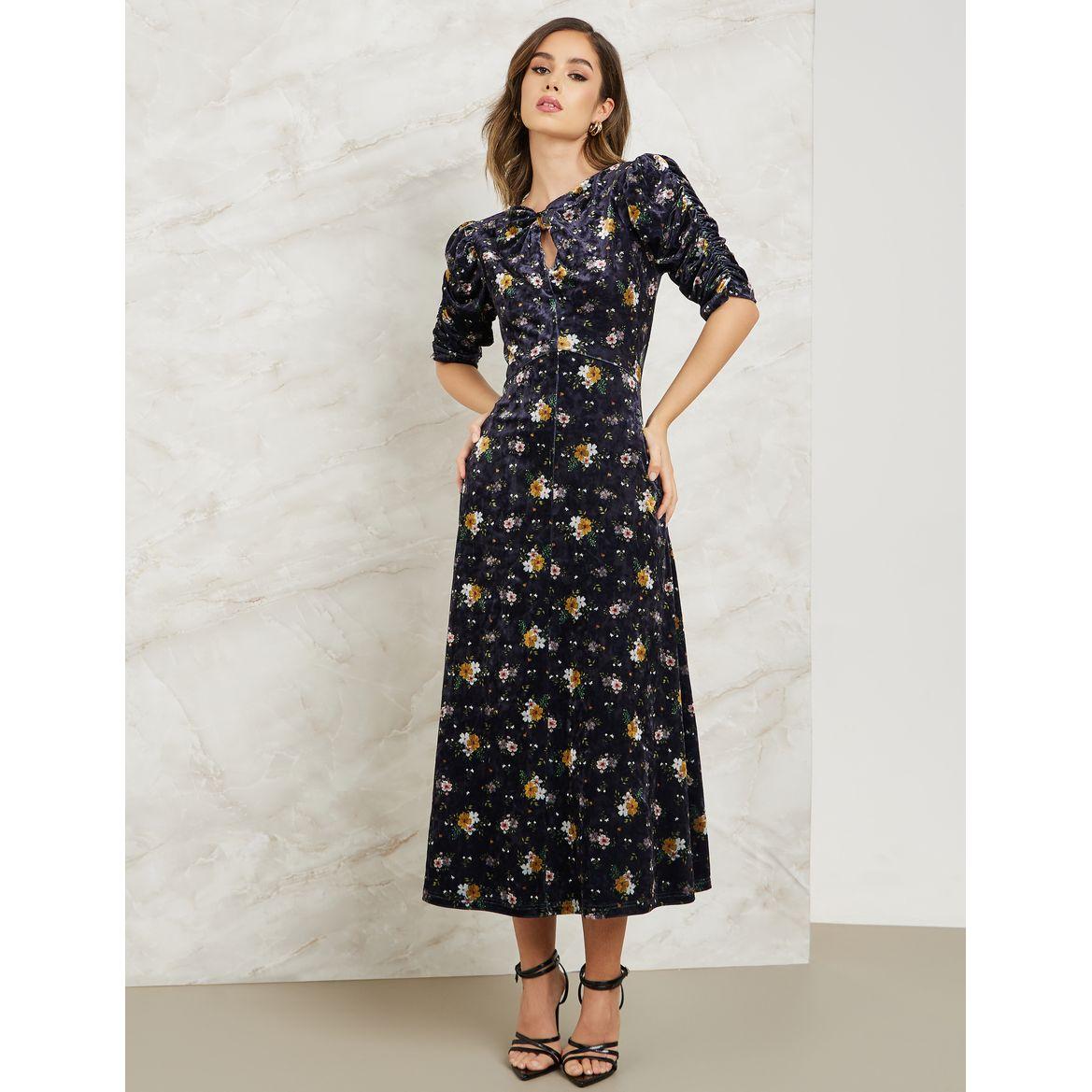 فستان ميدي مطبع بطبعة زهور-women-clothing-dresses-image-1