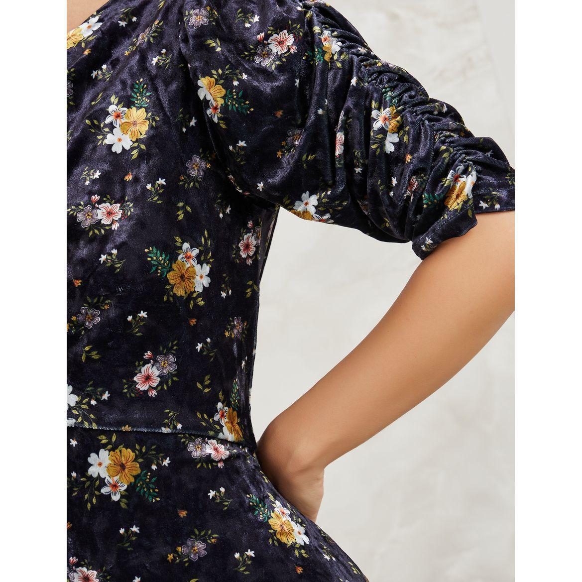 Styli Floral Print Midi Dress with Ruched Sleeve-women-clothing-dresses-image-3