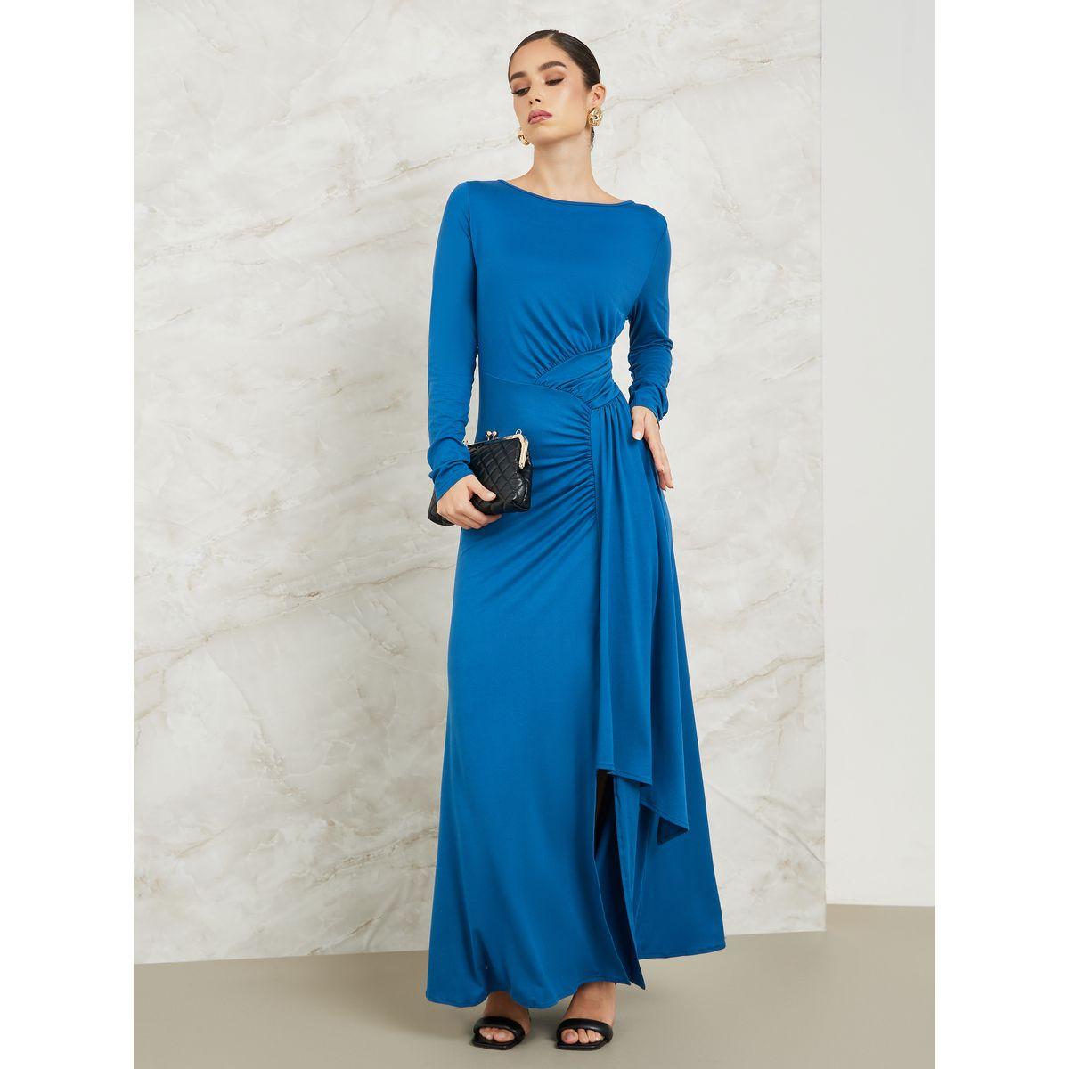 فستان طويل مزين بطبقات وكسرات-women-clothing-dresses-image-1