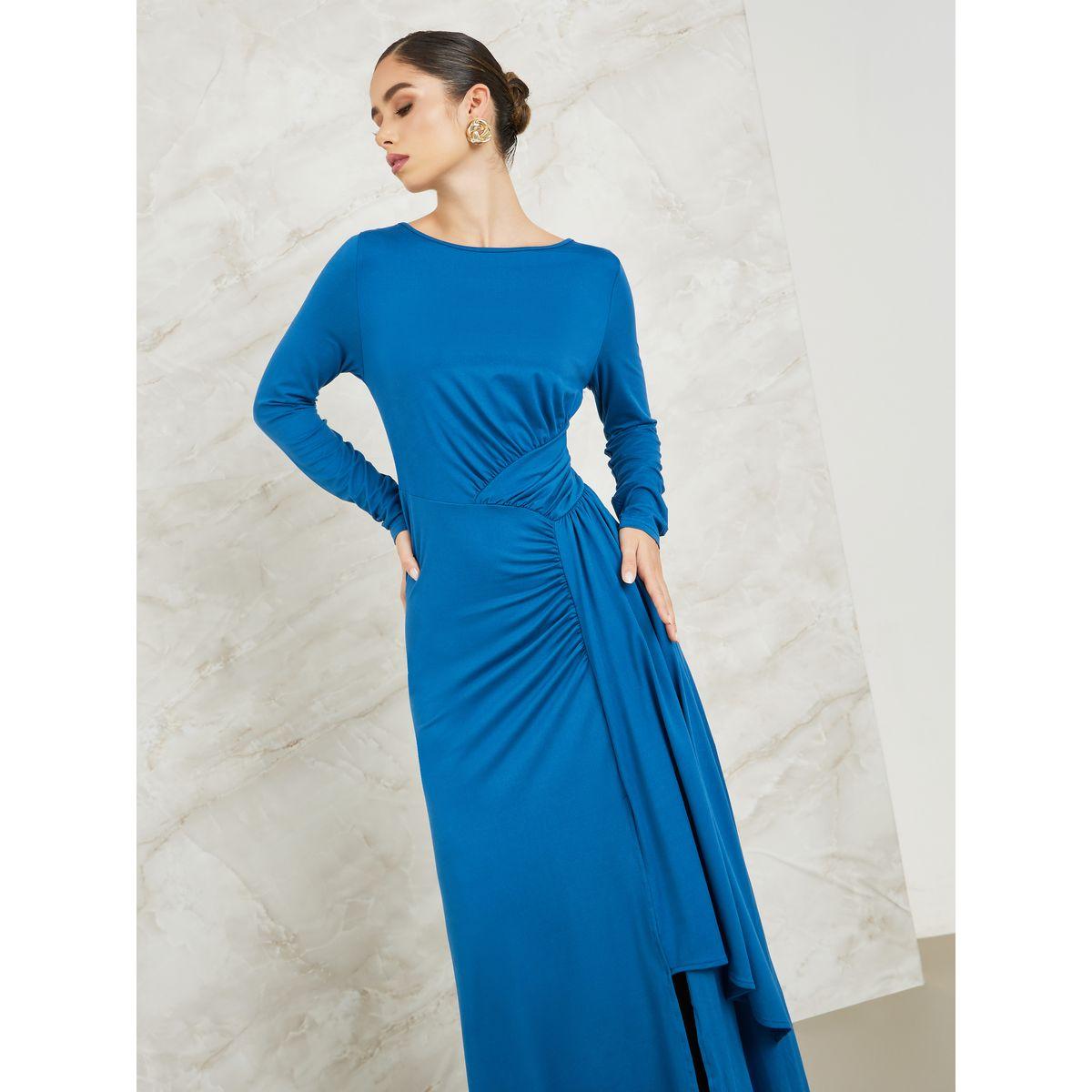 Styli Gathered Front Layered A-Line Maxi Dress-women-clothing-dresses-image-2