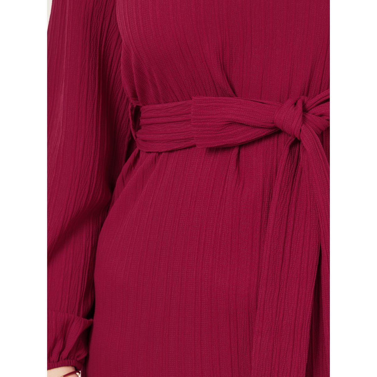 Styli Plus A-Line Maxi Dress with Front Tie Belt-women-clothing-dresses-image-4