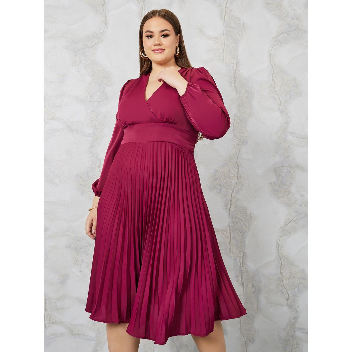 Styli Plus Pleated Hem A-Line Midi Dress-women-clothing-dresses-image-1