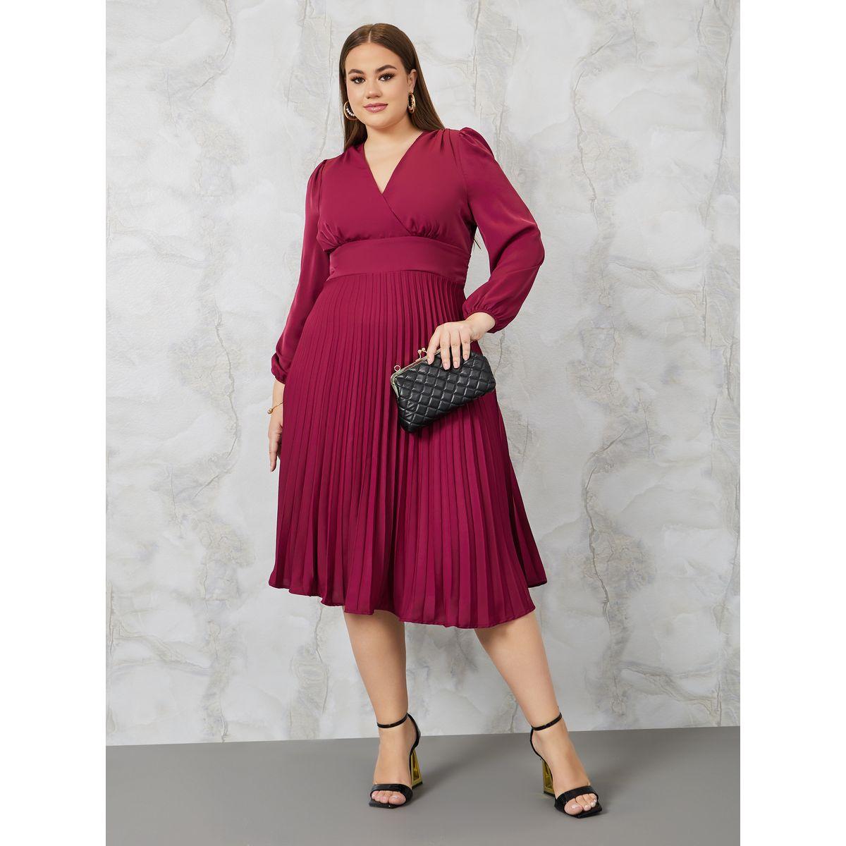 Styli Plus Pleated Hem A-Line Midi Dress-women-clothing-dresses-image-2