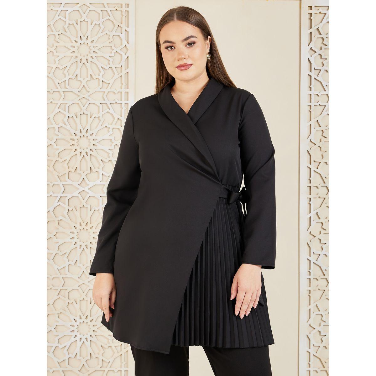 فستان بمقاس كبير بنمط لف وكسرات-women-clothing-dresses-image-1