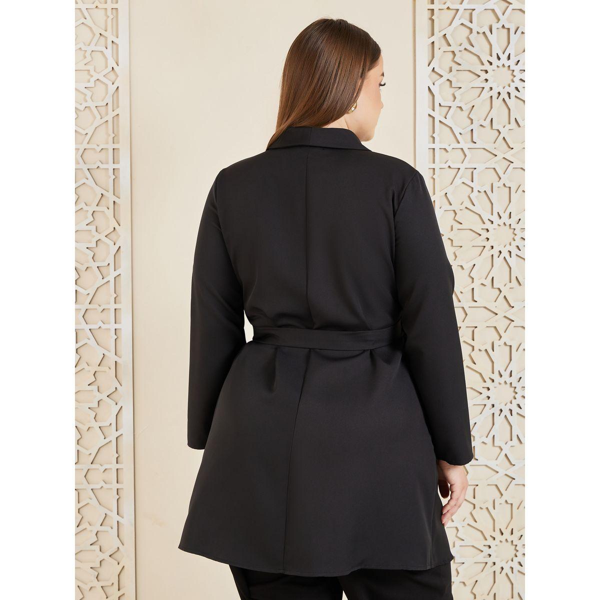 Styli Plus Long Sleeves Pleated Wrap Blazer Dress-women-clothing-dresses-image-4