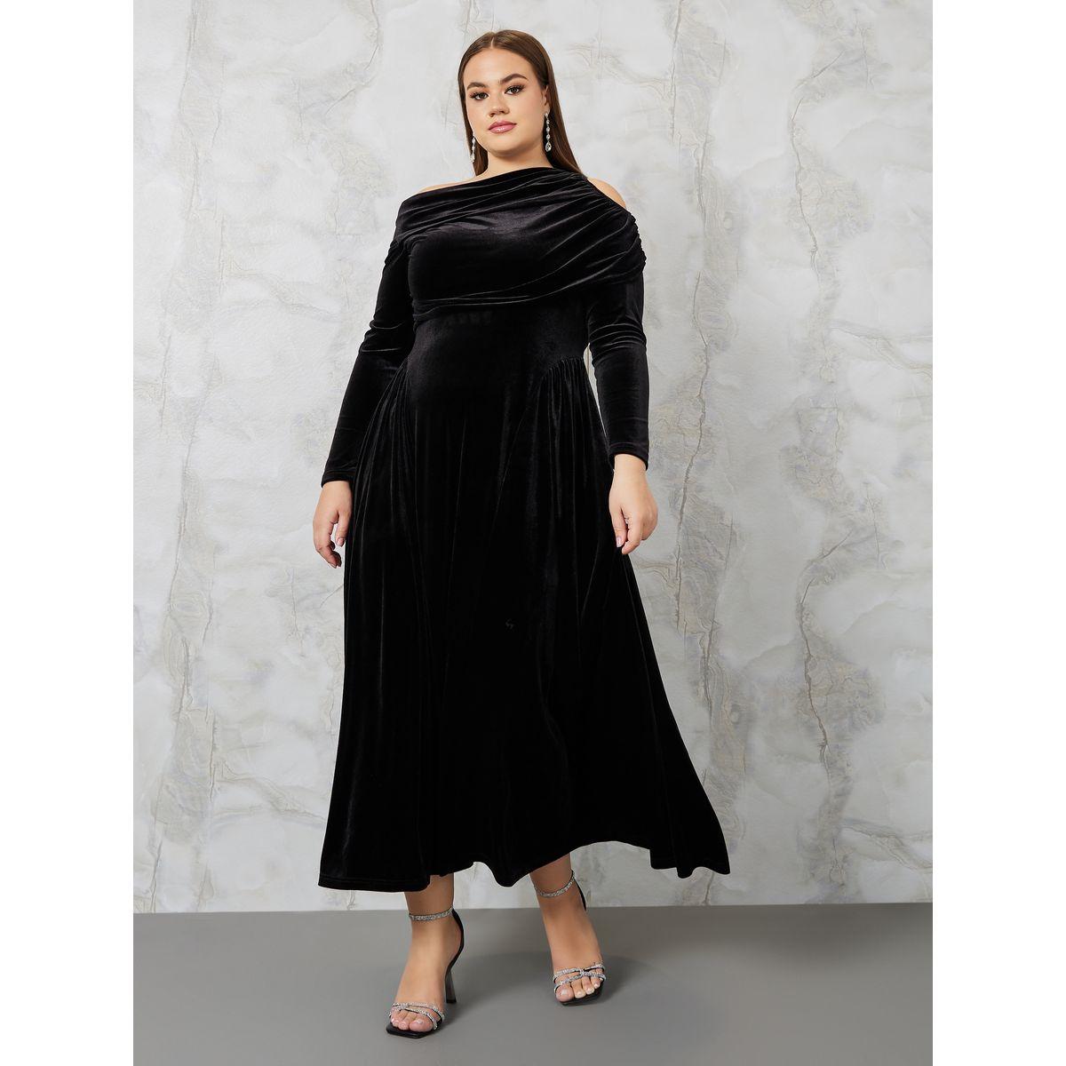 فستان طويل بياقة غير متماثلة الطول-women-clothing-dresses-image-1