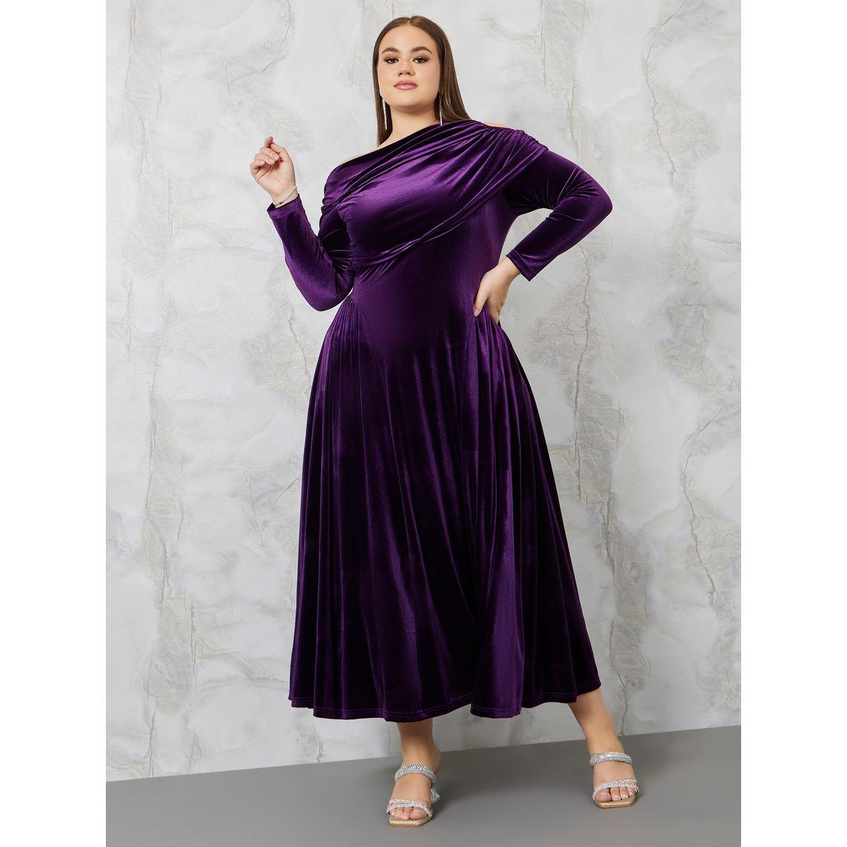 فستان طويل بياقة غير متماثلة الطول-women-clothing-dresses-image-1