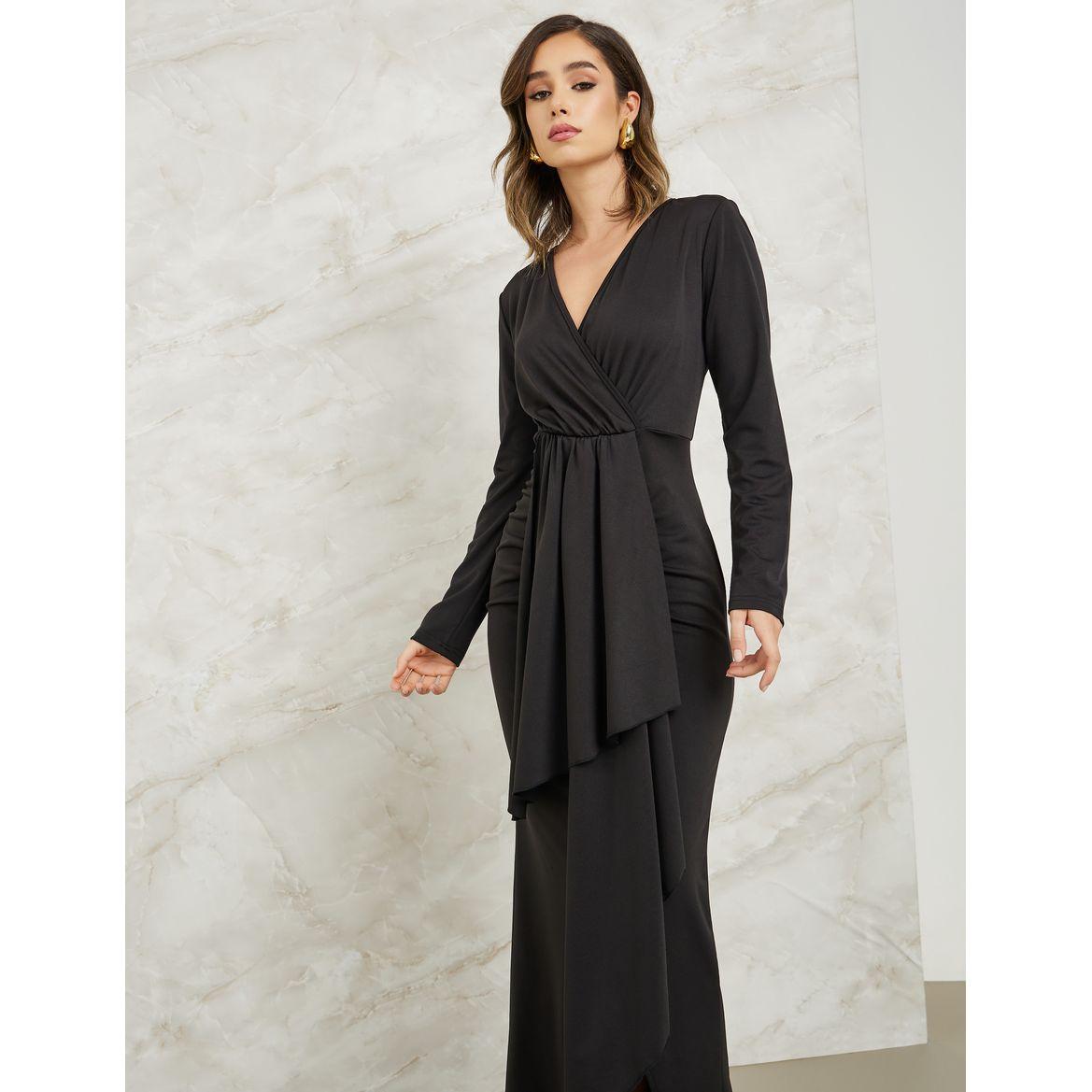 Styli Gathered Detail Drape Sheath Maxi Dress-women-clothing-dresses-image-2