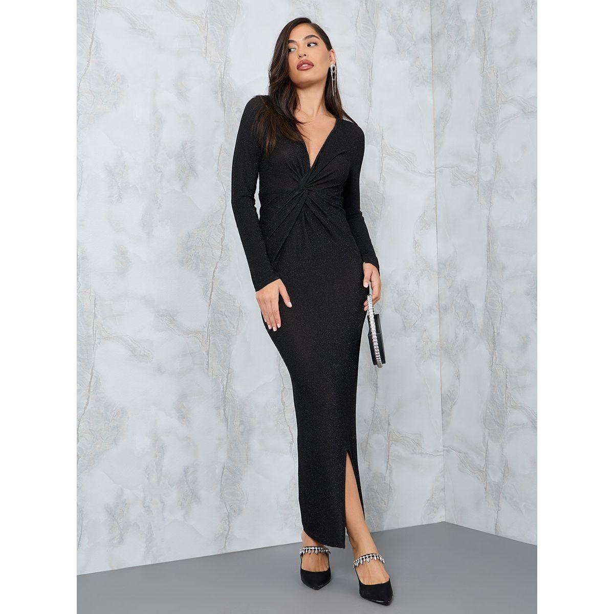 فستان طويل مزين بتفاصيل معقودة-women-clothing-dresses-image-1