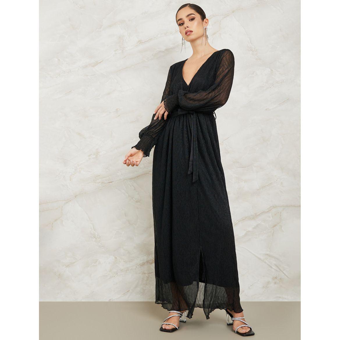 Styli Shimmer Look Maxi Dress with Volume Sleeve-women-clothing-dresses-image-1