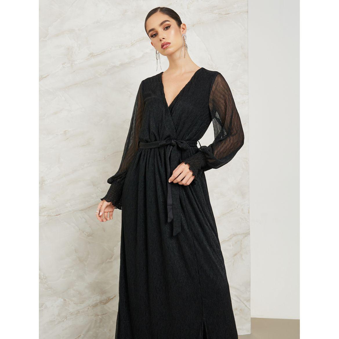Styli Shimmer Look Maxi Dress with Volume Sleeve-women-clothing-dresses-image-2