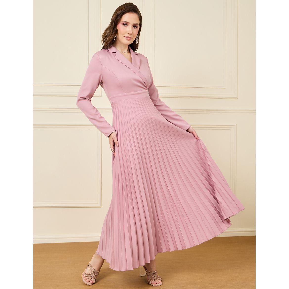 Styli Pleated Long Sleeve A-Line Maxi Dress-women-clothing-dresses-image-1