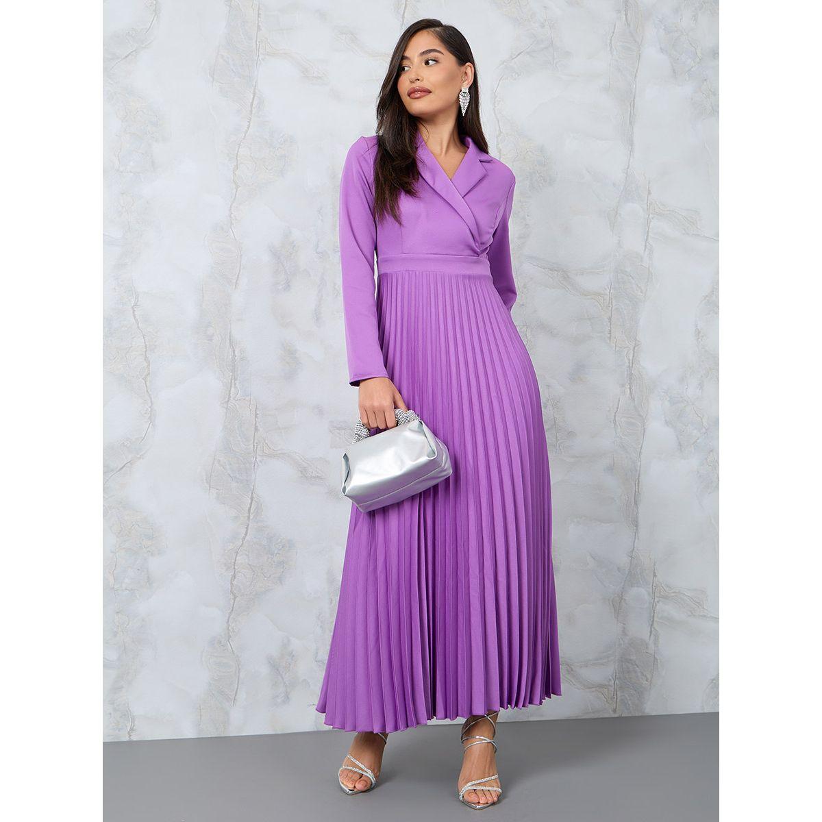 Styli Pleated Long Sleeve A-Line Maxi Dress-women-clothing-dresses-image-1
