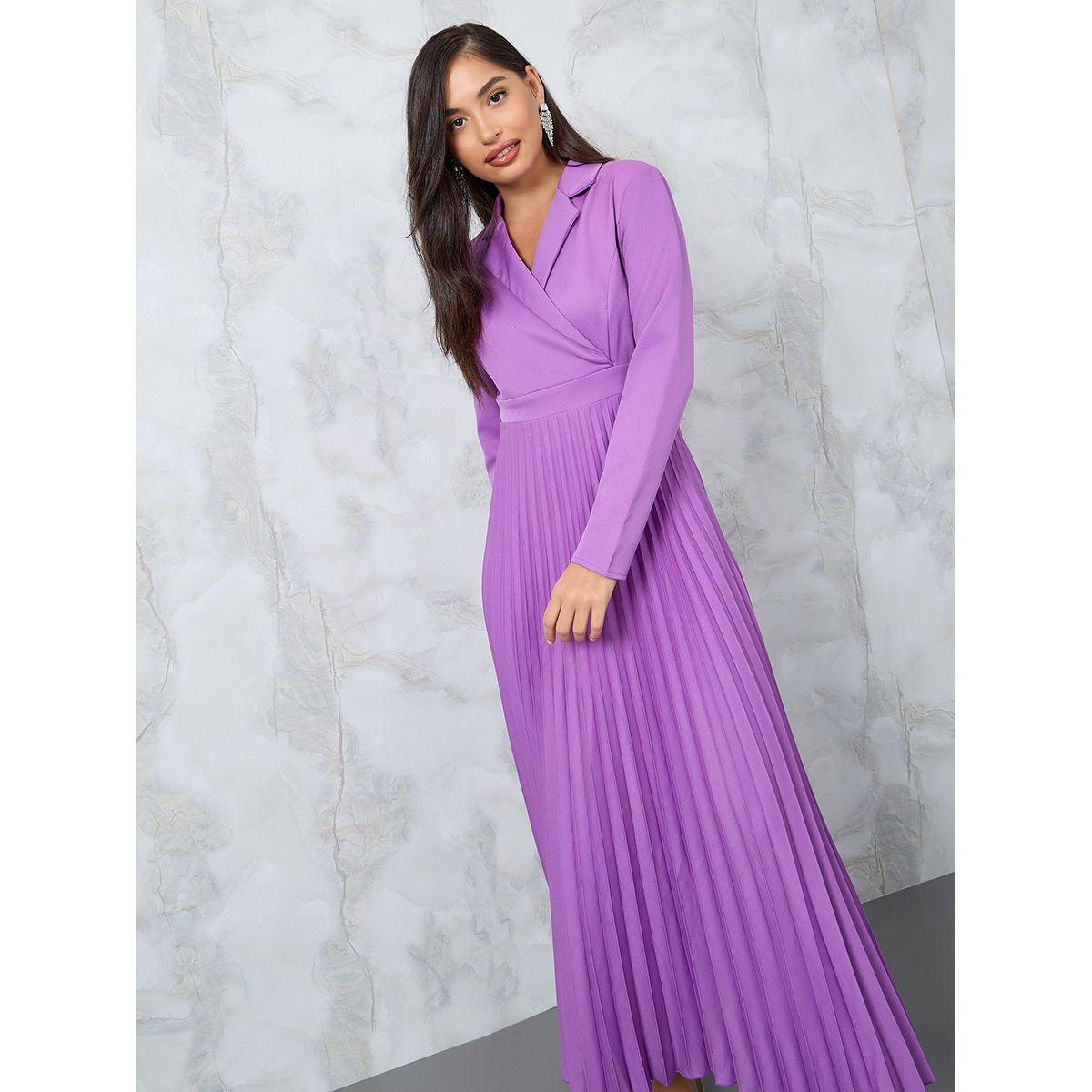 Styli Pleated Long Sleeve A-Line Maxi Dress-women-clothing-dresses-image-2