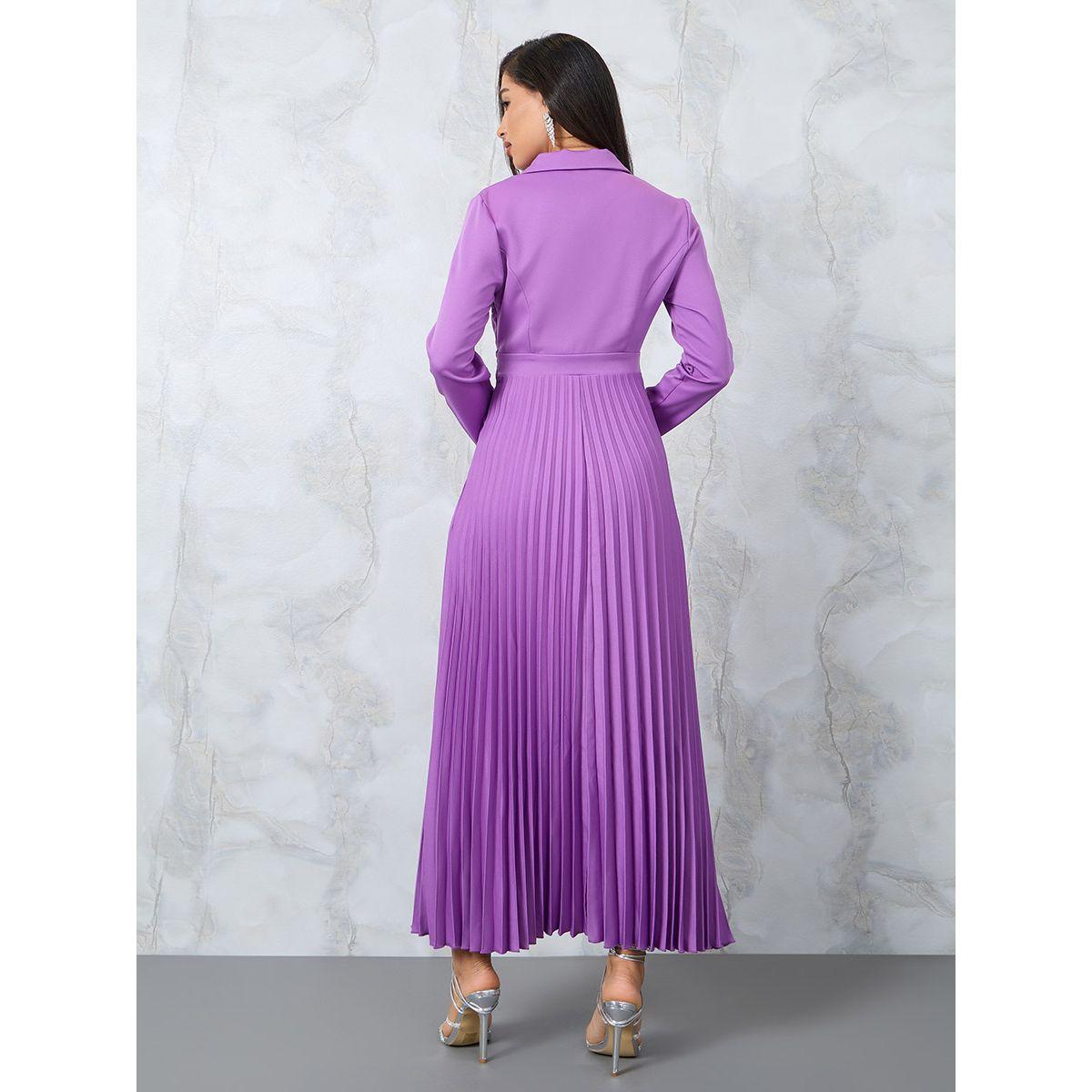 Styli Pleated Long Sleeve A-Line Maxi Dress-women-clothing-dresses-image-4