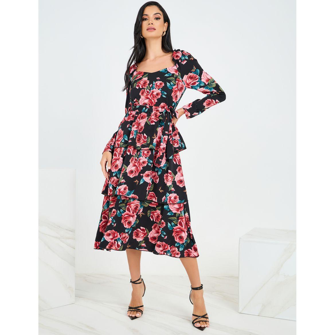 Styli Floral Print Sweetheart Neck A-Line Midi Dress-women-clothing-dresses-image-1