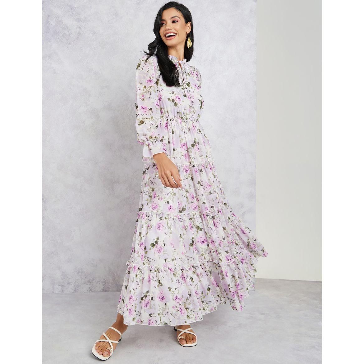 فستان طويل مزين بكشكش-women-clothing-dresses-image-1