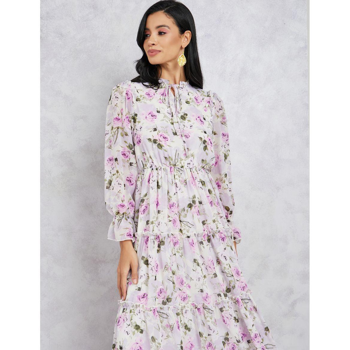 فستان طويل مزين بكشكش-women-clothing-dresses-image-2