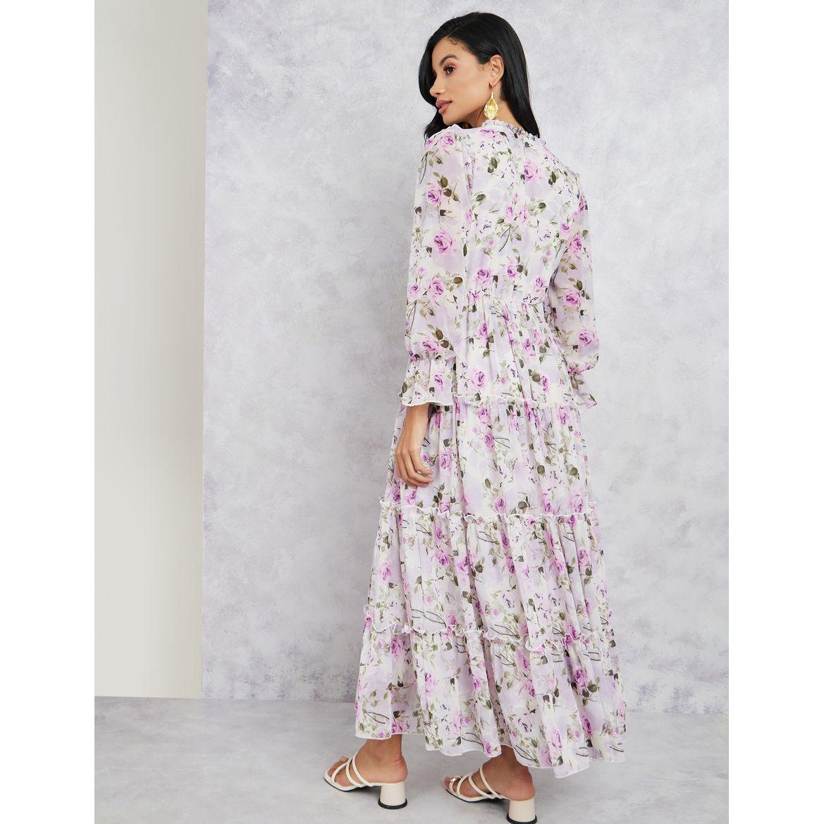 Styli Floral Printed Ruffle Detail Maxi Dress-women-clothing-dresses-image-4