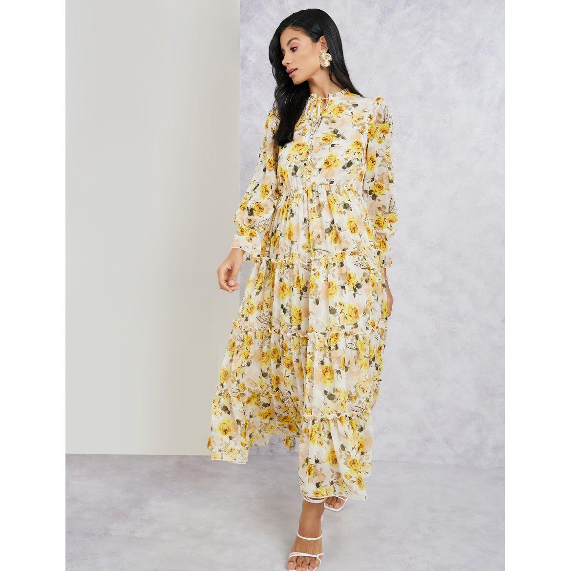 Styli Floral Printed Ruffle Detail Maxi Dress-women-clothing-dresses-image-1