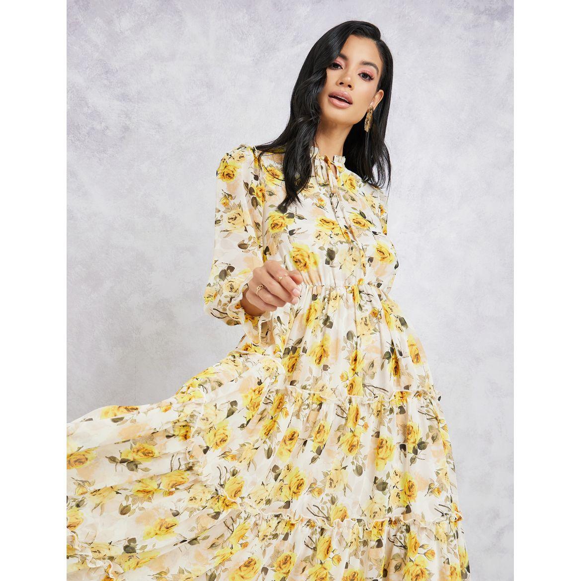 Styli Floral Printed Ruffle Detail Maxi Dress-women-clothing-dresses-image-2