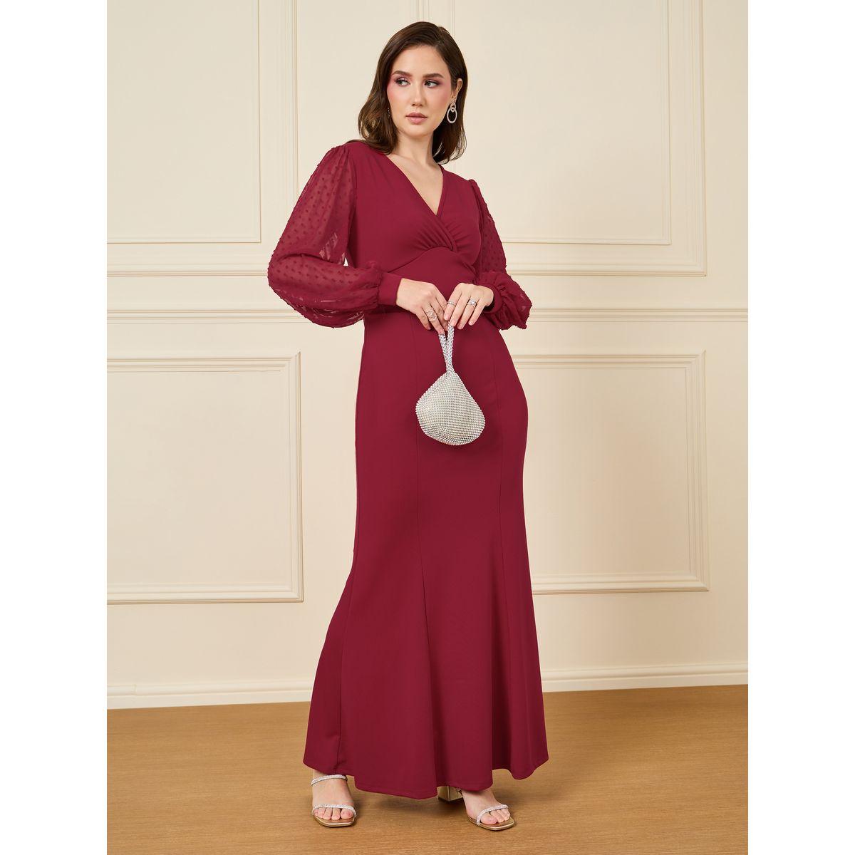 Styli Sheer Dobby Sleeve Sheath Maxi Dress-women-clothing-dresses-image-1