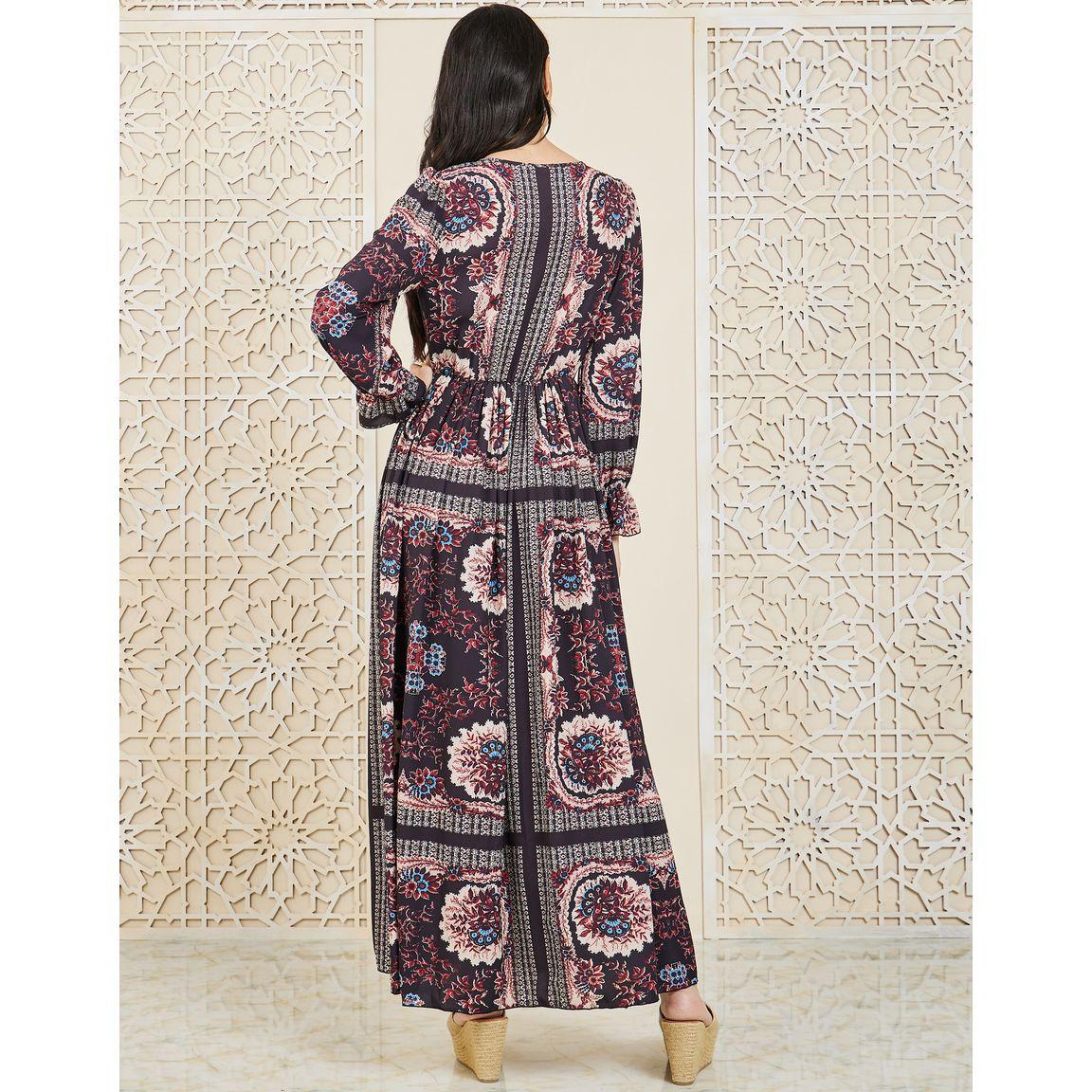 Styli Floral Print Gathered Detail A-Line Maxi Dress-women-clothing-dresses-image-4